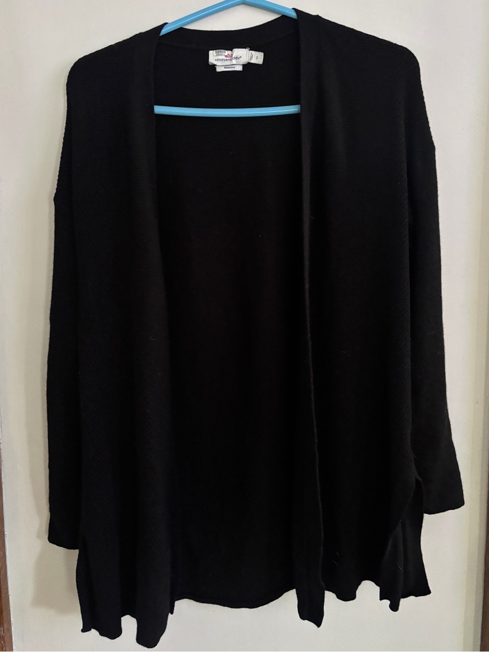Vineyard Vines Women's Small Merino Wool Black Open Front Cardigan Sweater